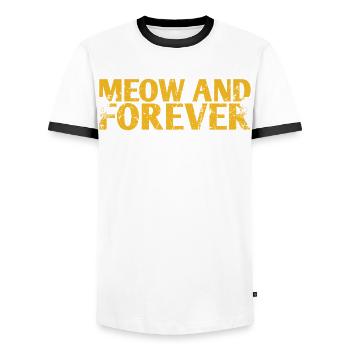 Meow and Forever Marriage Design for the Bride and - Men's Ringer Shirt - white/black - Front - AI Model Female 172 light (172cm) & AI Model Male 178 dark (178cm)