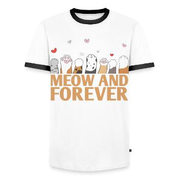 Meow and Forever Marriage Design for the Bride and - Men's Ringer Shirt - white/black - Front - AI Model Female 172 light (172cm) & AI Model Male 178 dark (178cm)