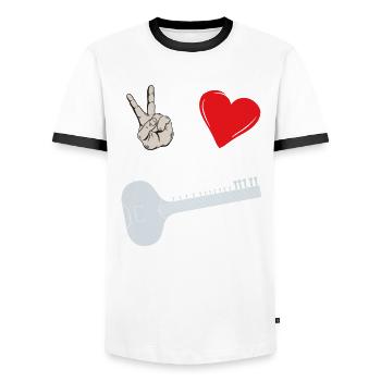 Peace Love Setar Instrument - T-shirt contrasté Homme - blanc/noir - Devant - AI Model Female 172 light (172cm) & AI Model Male 178 dark (178cm)