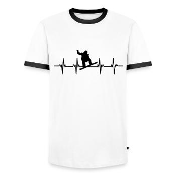 Snowboard Snowboarder Snowboarder Slope Snow - Men's Ringer Shirt - white/black - Front - AI Model Female 172 light (172cm) & AI Model Male 178 dark (178cm)