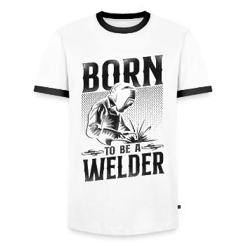 Welder Welding Vintage Born To Be - Men's Ringer Shirt - white/black - Front - AI Model Female 172 light (172cm) & AI Model Male 178 dark (178cm)