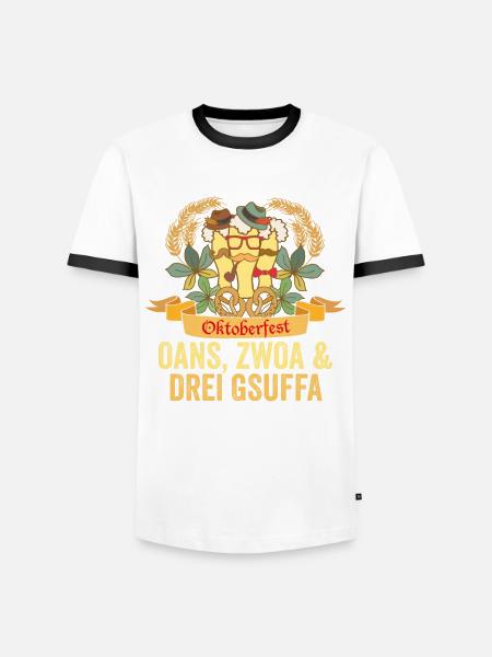 Trachten München Dirndl - Männer Kontrast-T-Shirt - Weiß/Schwarz
