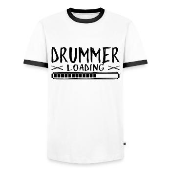 Drummer Loading for Percussionists & Drummers - Men's Ringer Shirt - white/black - Front - AI Model Female 172 light (172cm) & AI Model Male 178 dark (178cm)