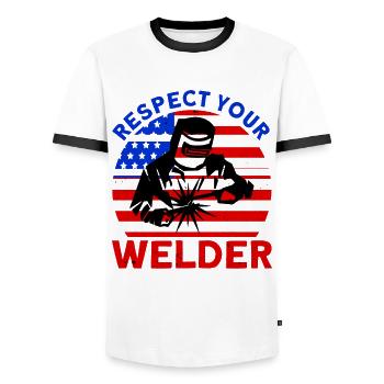 Soudeur SOUDEUR USA Cadeau patriotique - T-shirt contrasté Homme - blanc/noir - Devant - AI Model Female 172 light (172cm) & AI Model Male 178 dark (178cm)