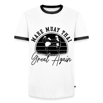 Make Muay Thai Great Again Thai Boxing Fighter - Men's Ringer Shirt - white/black - Front - AI Model Female 172 light (172cm) & AI Model Male 178 dark (178cm)