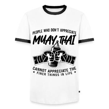 Muay Thai Fighter Thai Boxing Fighters Kickboxing - T-shirt contrasté Homme - blanc/noir - Devant - AI Model Female 172 light (172cm) & AI Model Male 178 dark (178cm)