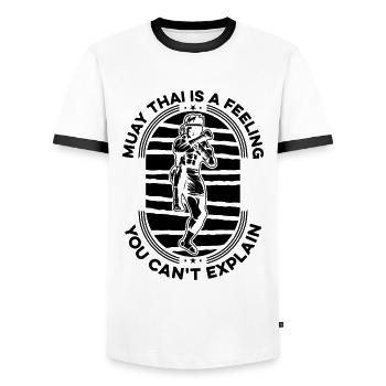 Muay Thai Is A Feeling Fighter Thai Fight Boxing - Men's Ringer Shirt - white/black - Front - AI Model Female 172 light (172cm) & AI Model Male 178 dark (178cm)