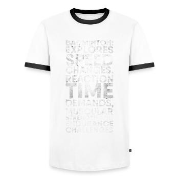 Le badminton étudie les changements de vitesse - T-shirt contrasté Homme - blanc/noir - Devant - AI Model Female 172 light (172cm) & AI Model Male 178 dark (178cm)