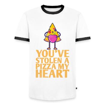 Sie Haben Eine Pizza Gestohlen, Mein Herz-design - Männer Kontrast-T-Shirt - Weiß/Schwarz - Vorne - AI Model Female 172 light (172cm) & AI Model Male 178 dark (178cm)