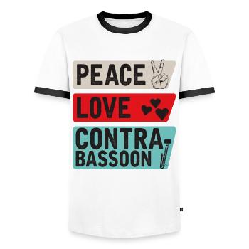 Peace Love Contrabasson Instrument - T-shirt contrasté Homme - blanc/noir - Devant - AI Model Female 172 light (172cm) & AI Model Male 178 dark (178cm)