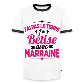J'ai Pas Le Temps, J'ai Bêtise Avec Marraine - T-shirt contrasté Homme - blanc/noir - Devant - AI Model Female 172 light (172cm) & AI Model Male 178 dark (178cm)