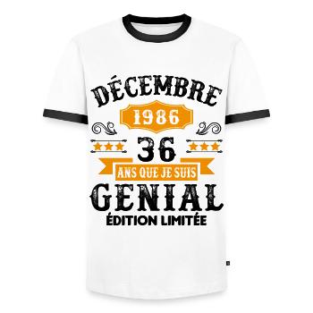 36 Ans Anniversaire Vintage En Décembre 1986 - T-shirt contrasté Homme - blanc/noir - Devant - AI Model Female 172 light (172cm) & AI Model Male 178 dark (178cm)