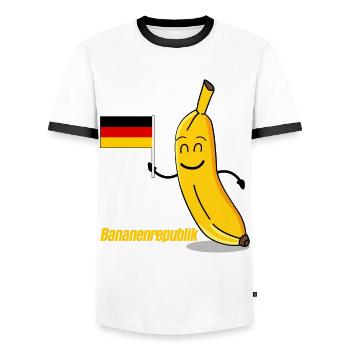 Deutschland Flagge Bananenrepublik - Männer Kontrast-T-Shirt - Weiß/Schwarz - Vorne - AI Model Female 172 light (172cm) & AI Model Male 178 dark (178cm)