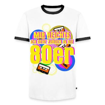 80er Jahre Retro 80s - Männer Kontrast-T-Shirt - Weiß/Schwarz - Vorne - AI Model Female 172 light (172cm) & AI Model Male 178 dark (178cm)