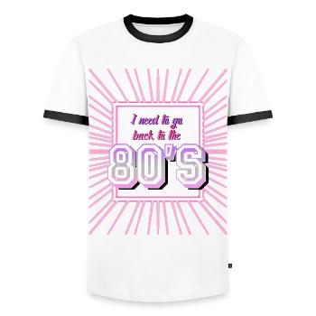 80s Disco Party 80s 1980 - Men's Ringer Shirt - white/black - Front - AI Model Female 172 light (172cm) & AI Model Male 178 dark (178cm)