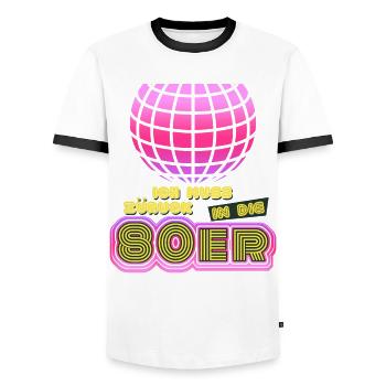 80s Disco Back to the 80s 1980 - Men's Ringer Shirt - white/black - Front - AI Model Female 172 light (172cm) & AI Model Male 178 dark (178cm)