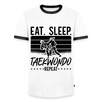 Taekwondo Eat Sleep Taekwondo Repeat Fight Fighter - Men's Ringer Shirt - white/black - Front - AI Model Female 172 light (172cm) & AI Model Male 178 dark (178cm)