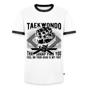 That Sharp Pain Taekwondo Fighter Fight Karate - Men's Ringer Shirt - white/black - Front - AI Model Female 172 light (172cm) & AI Model Male 178 dark (178cm)