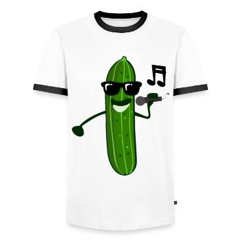 Gurke singt Sänger Gurken - Männer Kontrast-T-Shirt - Weiß/Schwarz - Vorne - AI Model Female 172 light (172cm) & AI Model Male 178 dark (178cm)