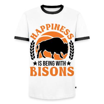 Buffalo Lucky Bison Water Buffalo - Men's Ringer Shirt - white/black - Front - AI Model Female 172 light (172cm) & AI Model Male 178 dark (178cm)