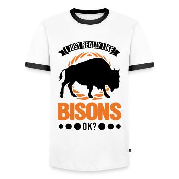 I just really like Bison's Water Buffalo Buffalo Buffalo - Men's Ringer Shirt - white/black - Front - AI Model Female 172 light (172cm) & AI Model Male 178 dark (178cm)