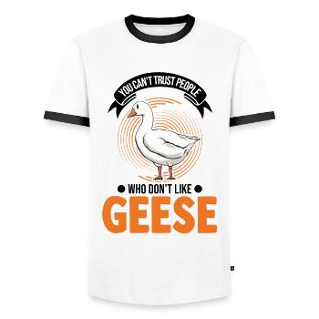 Gänse Geschenk Gänseliebhaber Gänsezüchter - Männer Kontrast-T-Shirt - Weiß/Schwarz - Vorne - AI Model Female 172 light (172cm) & AI Model Male 178 dark (178cm)