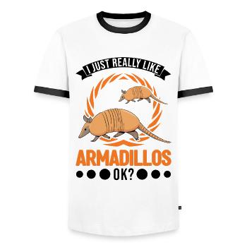I just really like Armadillos, ok armadillo - Men's Ringer Shirt - white/black - Front - AI Model Female 172 light (172cm) & AI Model Male 178 dark (178cm)