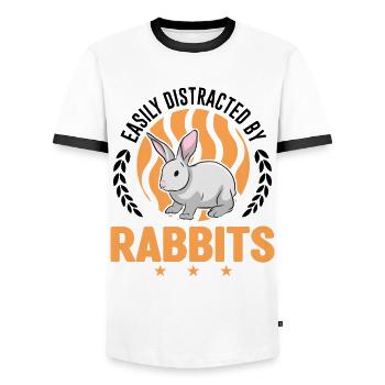 Easily distracted by Rabbits Rabbit Rabbit - Men's Ringer Shirt - white/black - Front - AI Model Female 172 light (172cm) & AI Model Male 178 dark (178cm)