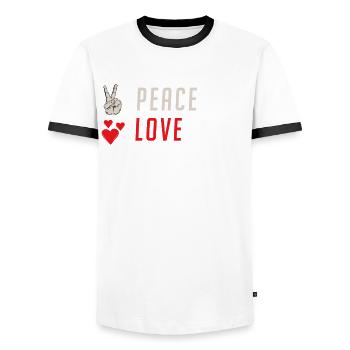 Peace Love Sopranino Trombone Instrument - Men's Ringer Shirt - white/black - Front - AI Model Female 172 light (172cm) & AI Model Male 178 dark (178cm)