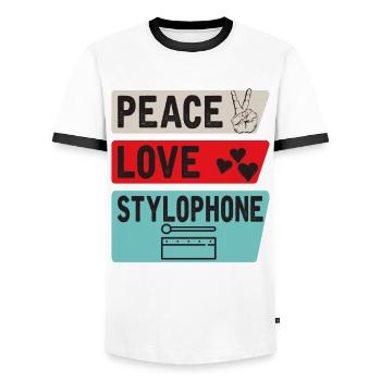 Peace Love Stylophone Instrument de musique - T-shirt contrasté Homme - blanc/noir - Devant - AI Model Female 172 light (172cm) & AI Model Male 178 dark (178cm)