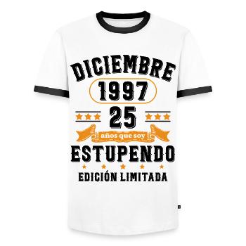 25 Ans Anniversaire Vintage Né(e) en Décembre 1997 - T-shirt contrasté Homme - blanc/noir - Devant - AI Model Female 172 light (172cm) & AI Model Male 178 dark (178cm)