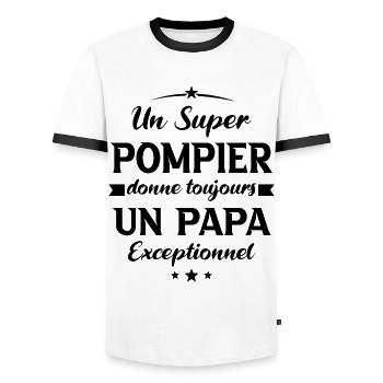 Pompier futur papa sapeur pompier anniversaire - T-shirt contrasté Homme - blanc/noir - Devant - AI Model Female 172 light (172cm) & AI Model Male 178 dark (178cm)
