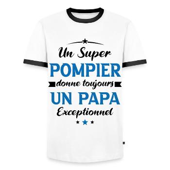 Pompier futur papa sapeur pompier anniversaire - T-shirt contrasté Homme - blanc/noir - Devant - AI Model Female 172 light (172cm) & AI Model Male 178 dark (178cm)