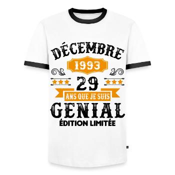 29 Ans Anniversaire Vintage Né(e) en Décembre 1993 - T-shirt contrasté Homme - blanc/noir - Devant - AI Model Female 172 light (172cm) & AI Model Male 178 dark (178cm)