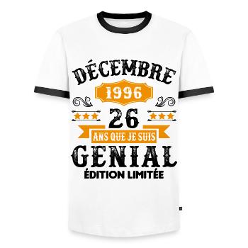 26 Ans Anniversaire Vintage Né(e) en Décembre 1996 - T-shirt contrasté Homme - blanc/noir - Devant - AI Model Female 172 light (172cm) & AI Model Male 178 dark (178cm)
