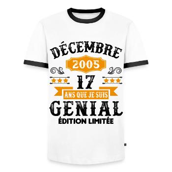 17 Ans Anniversaire Vintage Né(e) en Décembre 2005 - T-shirt contrasté Homme - blanc/noir - Devant - AI Model Female 172 light (172cm) & AI Model Male 178 dark (178cm)