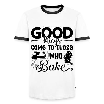 Good Things Come To Those Who Baker Bake Baking - Men's Ringer Shirt - white/black - Front - AI Model Female 172 light (172cm) & AI Model Male 178 dark (178cm)