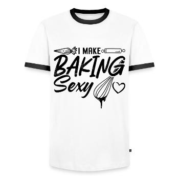 Je fais de la pâtisserie Sexy Baker Boulangerie Gâteau Cupcake Chef - T-shirt contrasté Homme - blanc/noir - Devant - AI Model Female 172 light (172cm) & AI Model Male 178 dark (178cm)