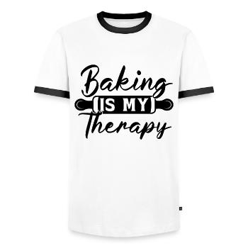 Baking Is My Therapy Baker Bakery Chef Cake Bake - Men's Ringer Shirt - white/black - Front - AI Model Female 172 light (172cm) & AI Model Male 178 dark (178cm)