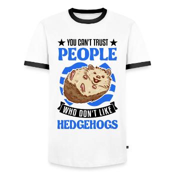Hedgehog Gift Spiny Hedgehog - Men's Ringer Shirt - white/black - Front - AI Model Female 172 light (172cm) & AI Model Male 178 dark (178cm)