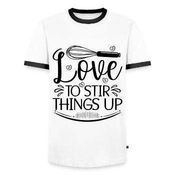 Love To Stir Things Up Baker Baking Bakery Cupcake - Men's Ringer Shirt - white/black - Front - AI Model Female 172 light (172cm) & AI Model Male 178 dark (178cm)