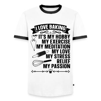 J’adore Baking Baker Bakery Chef Cupcake Bake - T-shirt contrasté Homme - blanc/noir - Devant - AI Model Female 172 light (172cm) & AI Model Male 178 dark (178cm)