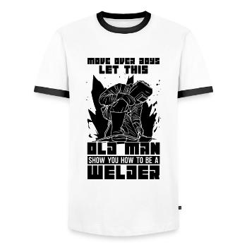 Welder Move Over Boys Weld Metal Welding Career - Men's Ringer Shirt - white/black - Front - AI Model Female 172 light (172cm) & AI Model Male 178 dark (178cm)