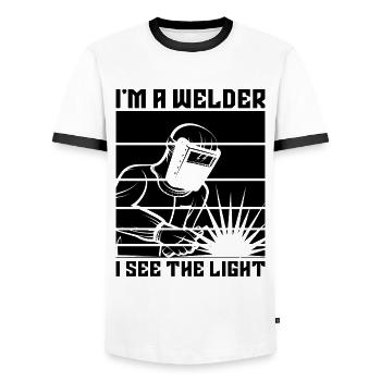 Je suis un soudeur je vois les soudeurs de soudage léger - T-shirt contrasté Homme - blanc/noir - Devant - AI Model Female 172 light (172cm) & AI Model Male 178 dark (178cm)