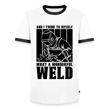 Welder And I Think To Myself Welding Metal Weld - Men's Ringer Shirt - white/black - Front - AI Model Female 172 light (172cm) & AI Model Male 178 dark (178cm)