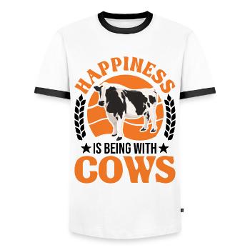 Cow Luck Farmer Cattle breeder Cows - Men's Ringer Shirt - white/black - Front - AI Model Female 172 light (172cm) & AI Model Male 178 dark (178cm)