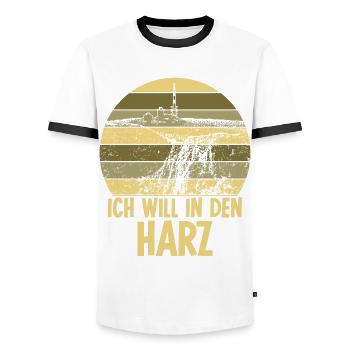 Harz Hiking Harzer Brocken - Men's Ringer Shirt - white/black - Front - AI Model Female 172 light (172cm) & AI Model Male 178 dark (178cm)