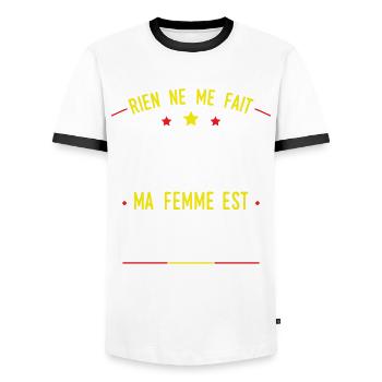 Sicile Humour pays Italie, drapeau italien, Couple - T-shirt contrasté Homme - blanc/noir - Devant - AI Model Female 172 light (172cm) & AI Model Male 178 dark (178cm)