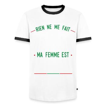 Idée cadeau Basque, humour région citations couple - T-shirt contrasté Homme - blanc/noir - Devant - AI Model Female 172 light (172cm) & AI Model Male 178 dark (178cm)