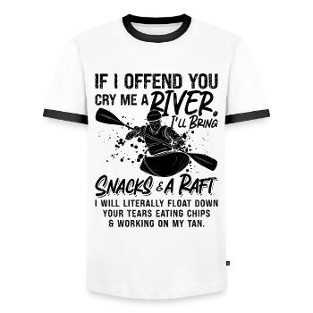 If I Offend You Rafting Kayak Paddling Canoe Raft - Men's Ringer Shirt - white/black - Front - AI Model Female 172 light (172cm) & AI Model Male 178 dark (178cm)